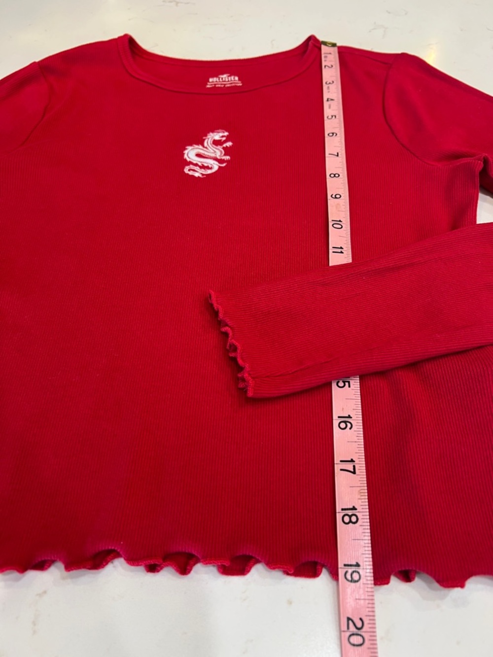 Hollister Dragon Embroidered Ribbed Cropped Long Sleeve Top - Picture 7 of 7